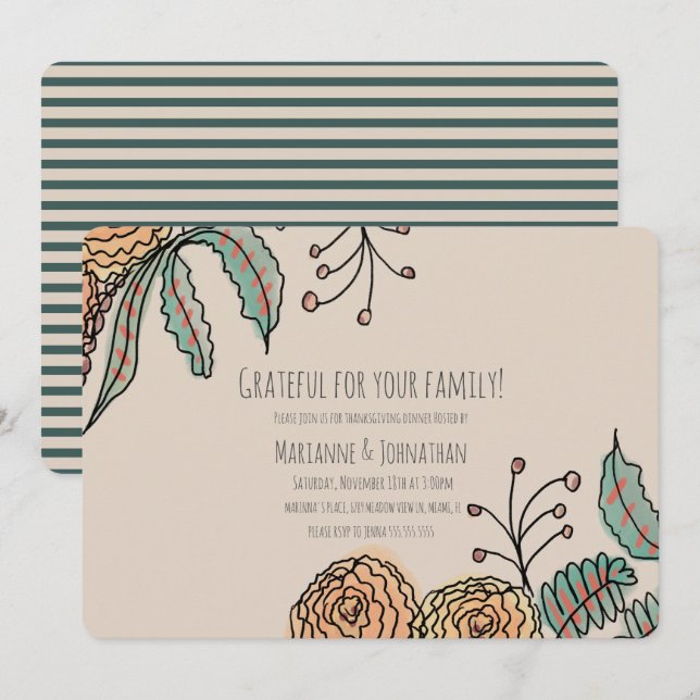 Convites Janto Floral de Ação de Graças Grateful Wreath (Frente/Verso)