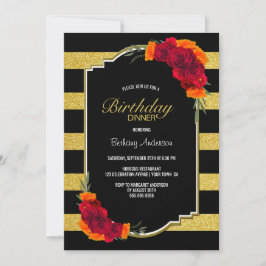 Convites Janto Floral de Aniversário Dourado Preto