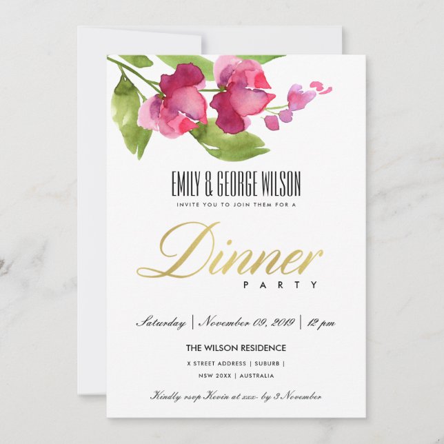 Convites Janto FLORAL DE COR DE ÁGUA DE TINTA BREITA (Frente)