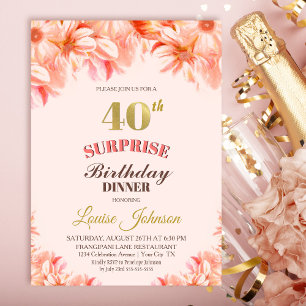 Convites Janto Floral Dourado Rosa-aniversário de 40 anos d