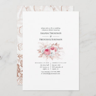 Convites Janto Floral e Lace Dourado Blush e Rosa