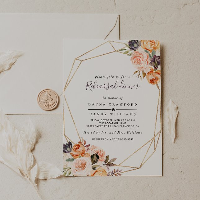 Convites Janto Geométrico de Ensaio Floral Púrpura (Criador carregado)