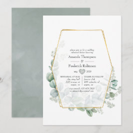 Convites Janto Geométrico de Eucalyptus Sage em prata