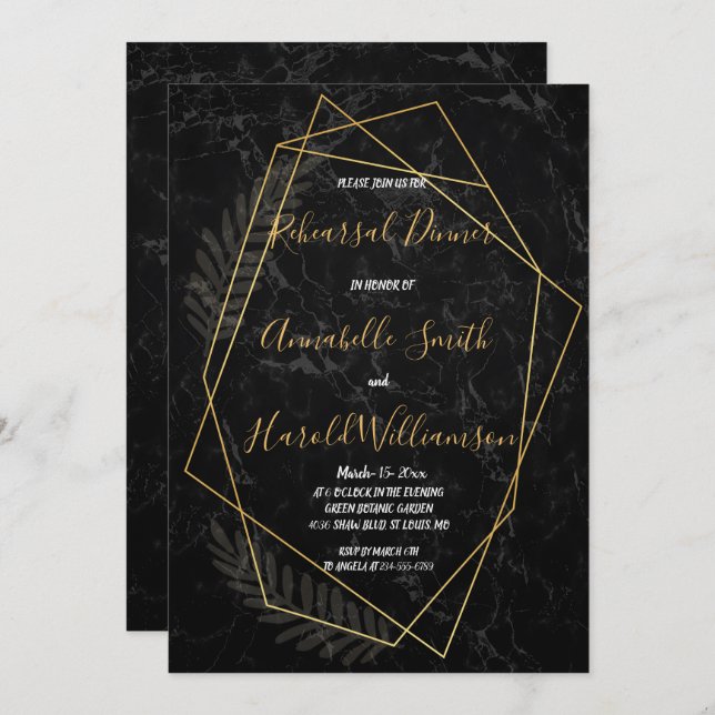 Convites Janto Geométrico de Faux Marble (Frente/Verso)