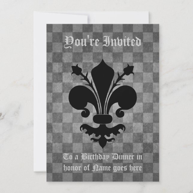 Convites Janto Gothic punk black fleur de lis Birthday (Frente)