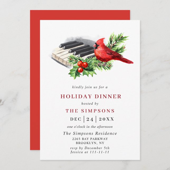 Convites Janto Holly Berry de Festa de Natal (Frente/Verso)