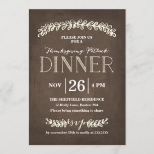 Convites Janto Laurel Potluck Chalkboard  Ação de Graças