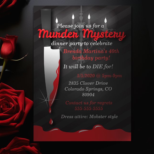 Convites Janto Mistério de Assassinato de Faca Vermelha e N (Red and Black Knife Murder Mystery Dinner Invitation)
