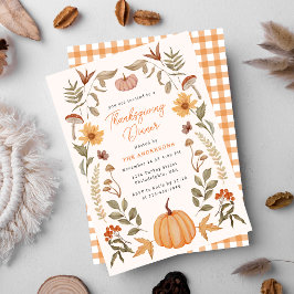 Convites Janto Moderno de Ação de Graças Pumpkin e Folhas d