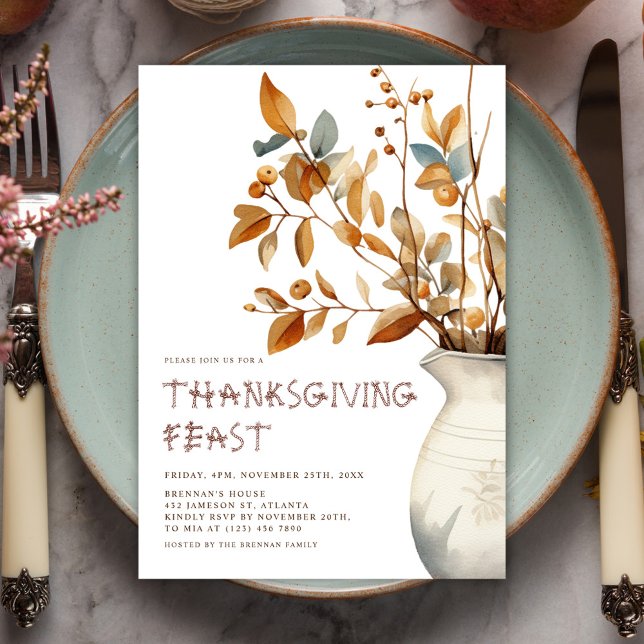 Convites Janto Moderno de Ação de Graças Queda Ação de Amiz (Modern Thanksgiving Dinner Fall Friendsgiving Invitation)