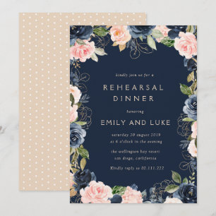 Convites janto moderno de ensaio de marinhos florais e desc