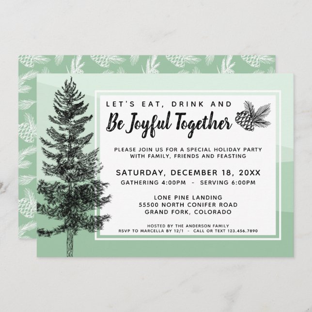 Convites Janto/Partido de Natal Rustic Pine Tree (Frente/Verso)