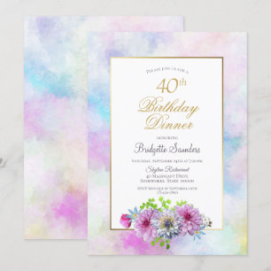 Convites Janto Pastel Azul-Cor-de-Rosa aniversário de 40 a