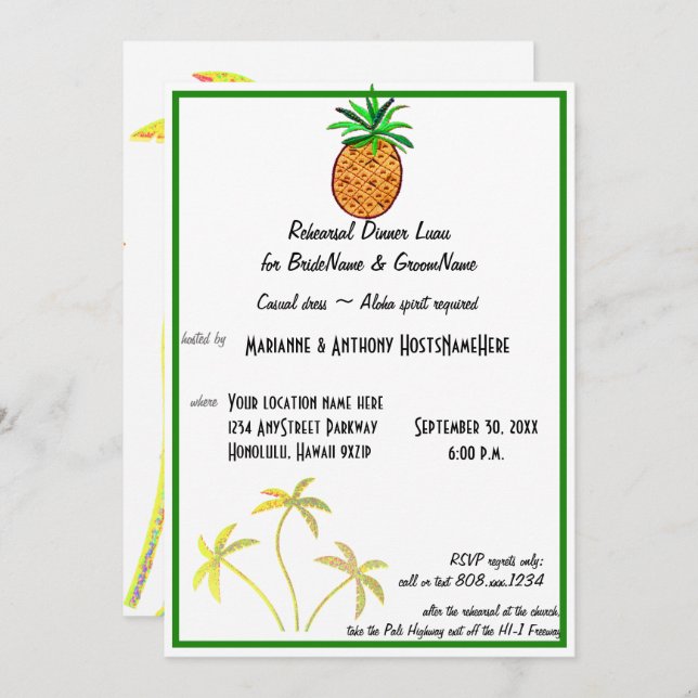 Convites Janto Pineapple Luau (Frente/Verso)