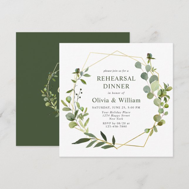 Convites Janto REHEARSAL de Quadro Geométrico Moderno Eucal (Frente/Verso)