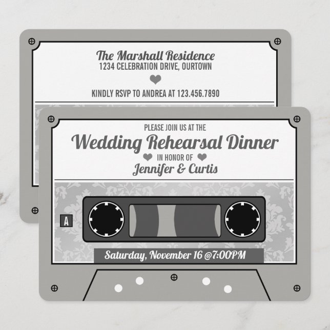Convites Janto Retro Cassette Tape Wedding (Frente/Verso)