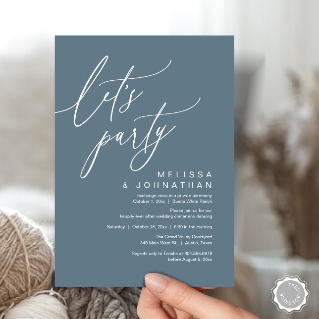 Convites Janto Romântico de Casamento Dançando, Partido Vam (Let's Party, Romantic Charm Wedding Dinner Dancing Lunch Brunch Invitation Card PDF Dusty Blue)