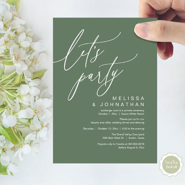 Convites Janto Romântico de Casamento Dançando, Partido Vam (Let's Party, Romantic Charm Wedding Dinner Dancing Lunch Brunch Invitation Card PDF Sage Green)