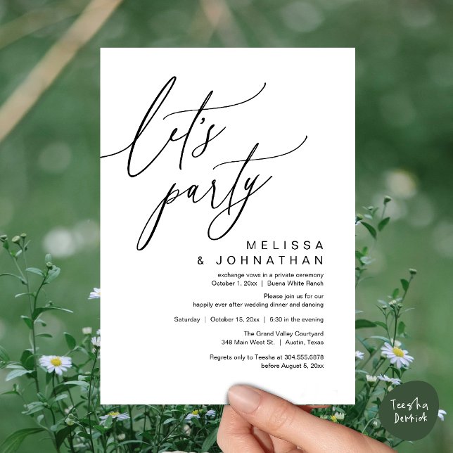 Convites Janto Romântico de Casamento Dançando, Partido Vam (Let's Party, Romantic Charm Wedding Dinner Dancing Lunch Brunch Invitation Card PDF White Black)