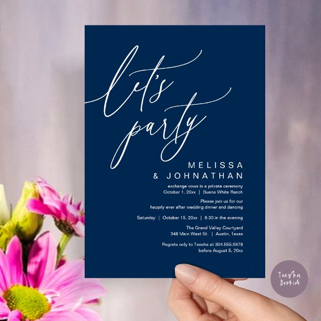 Convites Janto Romântico de Casamento Dançando, Partido Vam (Let's Party, Romantic Charm Wedding Dinner Dancing Lunch Brunch Invitation Card PDF Navy Blue)