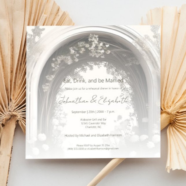 Convites Janto Romântico de Ensaio de Arca Botânica (Romantic Boho Botanical Arch Wedding Rehearsal Dinner Invitation)
