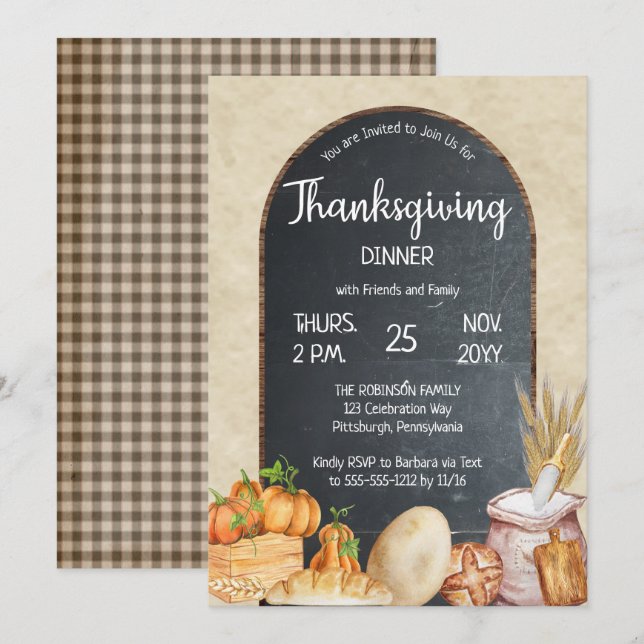 Convites Janto Russo de Ação de Graças Chic Chalkboard (Frente/Verso)