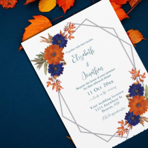 Convites Janto Russo de Ensaio Floral Azul Laranja Azul de