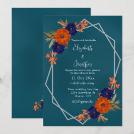 Convites Janto Russo de Ensaio Floral Azul Laranja Azul de