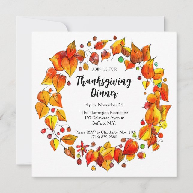 Convites Janto Rustic Autumn Wreath Colorful Thankoning (Frente)
