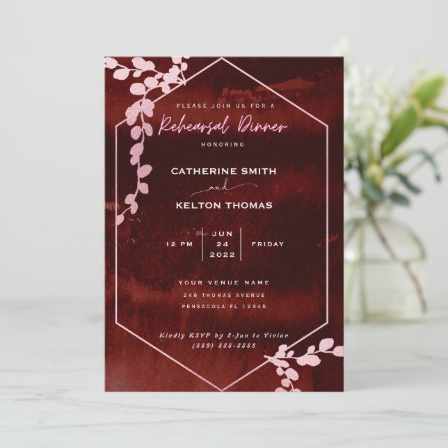 Convites Janto Rustic Burgundy Pink - Ensaio Floral (Em pé/Frente)