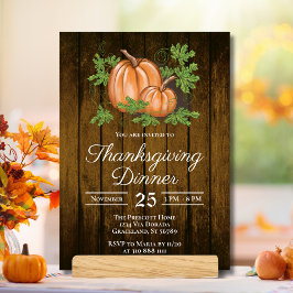Convites Janto Rustic Dark Wood Pumpkins de Ação de Graças