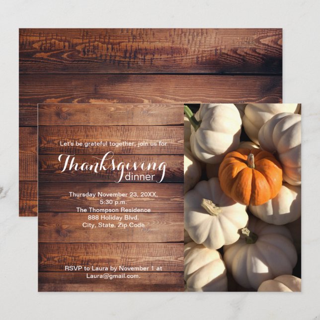 Convites Janto Rustic de Ação de Graças Pumpkin Fall Photo (Frente/Verso)