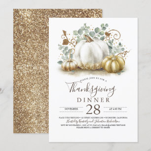 Convites Janto Rustic Dourado Glitter Pumpkins de Ação de G