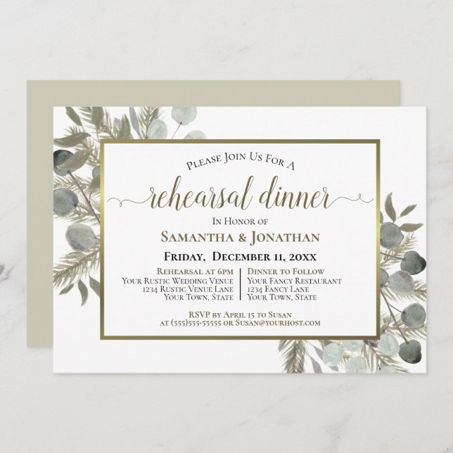 Convites Janto Rustic Eucalyptus & Pine Wedding (Frente/Verso)