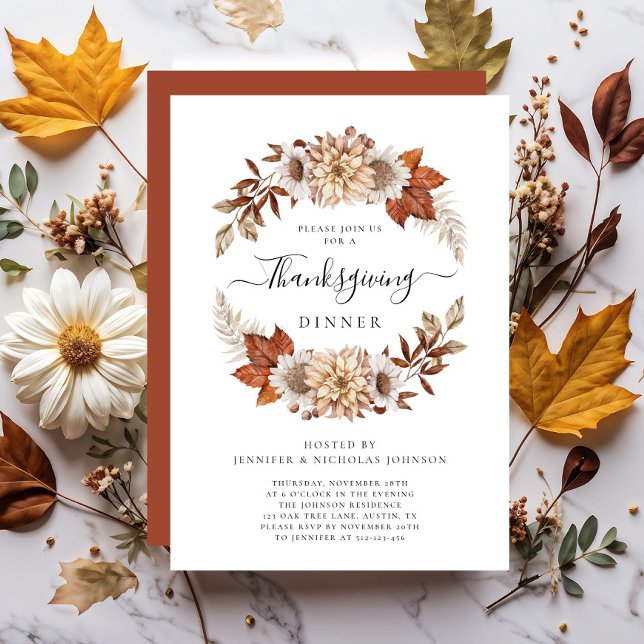 Convites Janto Rustic Fall Floral Thankmaking (Rustic Fall Floral Thanksgiving Dinner Invitation)