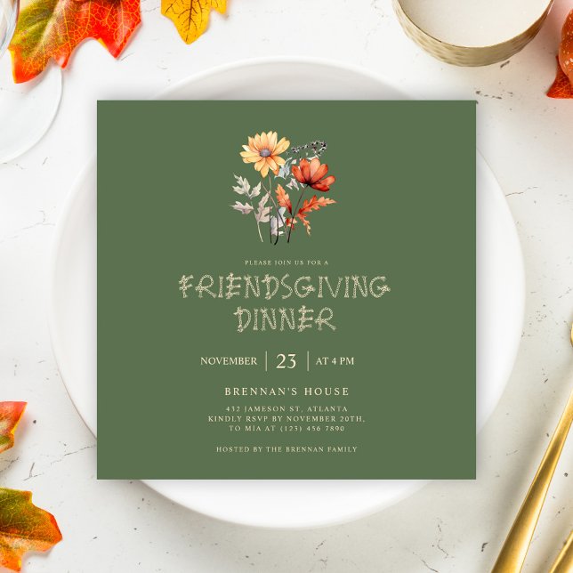 Convites Janto Rustic Fall Graças de Ação de Amizade (Rustic Fall Thanksgiving Friendsgiving Dinner Invitation)