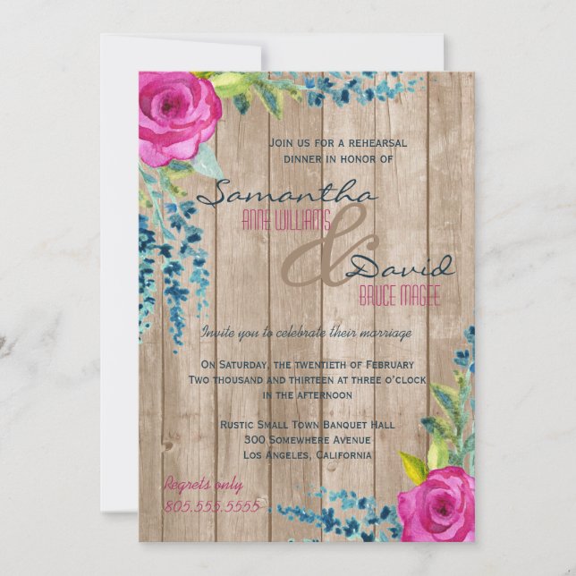 Convites Janto Rustic Floral Pintado para Ensaio de Madeira (Frente)