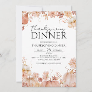 Convites Janto Rustic Floral Pumpkin de Ação de Graças