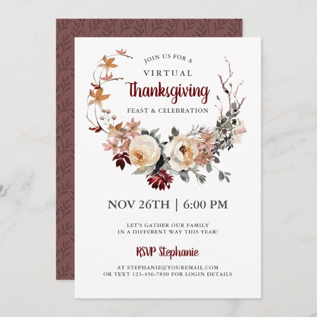 Convites Janto Rustic Floral Virtual Thankmaking (Frente/Verso)