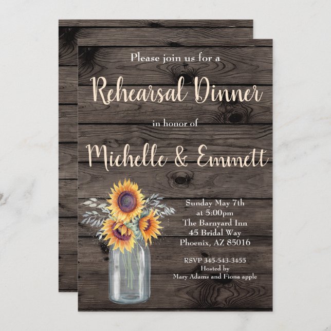 Convites Janto Rustic Sunflower Country (Frente/Verso)