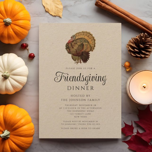 Convites Janto Rustic Vintage Turkey Friendpousation (Rustic Vintage Turkey Thanksgiving Dinner Invitation)
