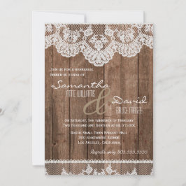 Convites Janto Rustic White Lace and Wood Test Convide