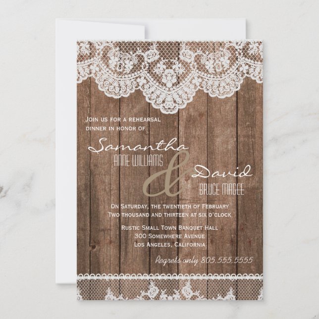 Convites Janto Rustic White Lace and Wood Test Convide (Frente)