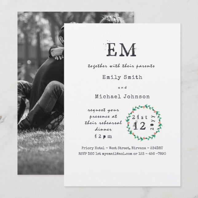 Convites Janto Rustic Xmas Convoca ADIÇÃO DE FOTO (Frente/Verso)