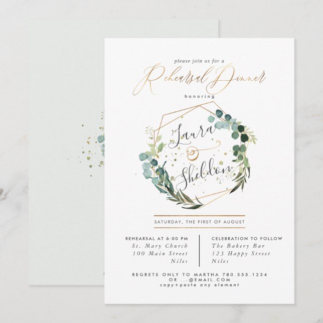 Convites Janto Rústico de Ensaio de Eucalipto (Frente/Verso)