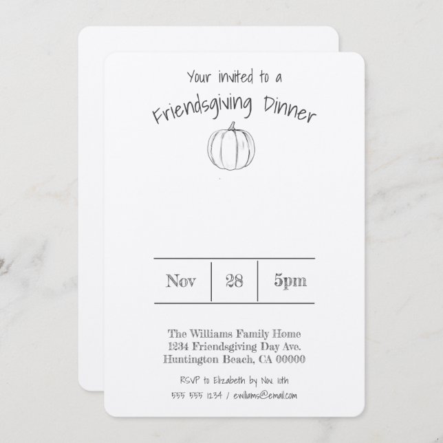 Convites Janto Simples de Dar Abóbora Manuscrito (Frente/Verso)