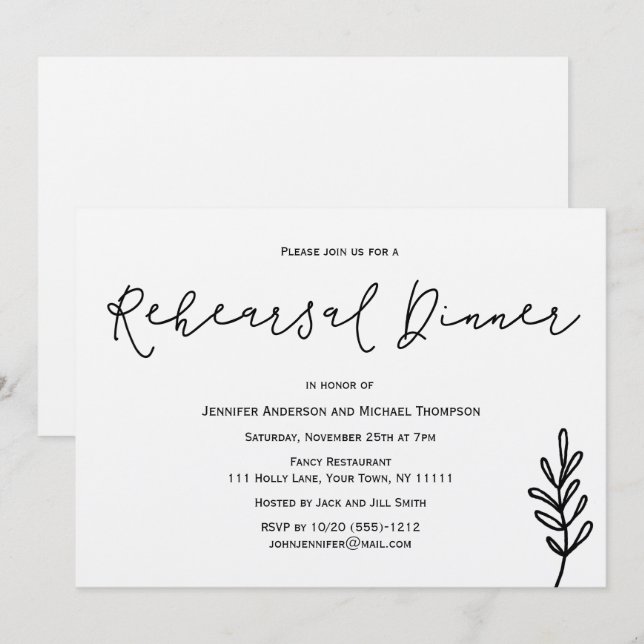 Convites Janto Simples de Ensaio Botânico com Folha de Folh (Frente/Verso)