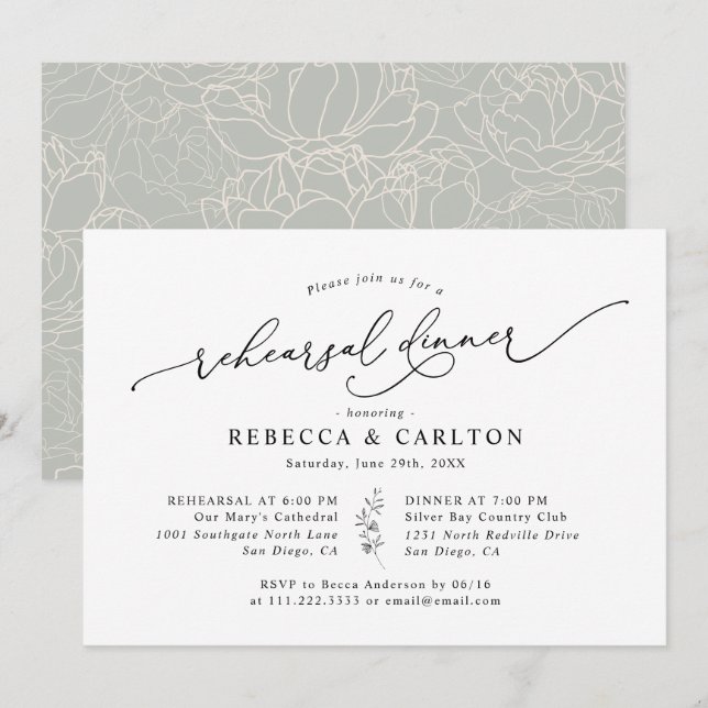 Convites Janto Simples de Ensaio de Caligrafia Elegante (Frente/Verso)