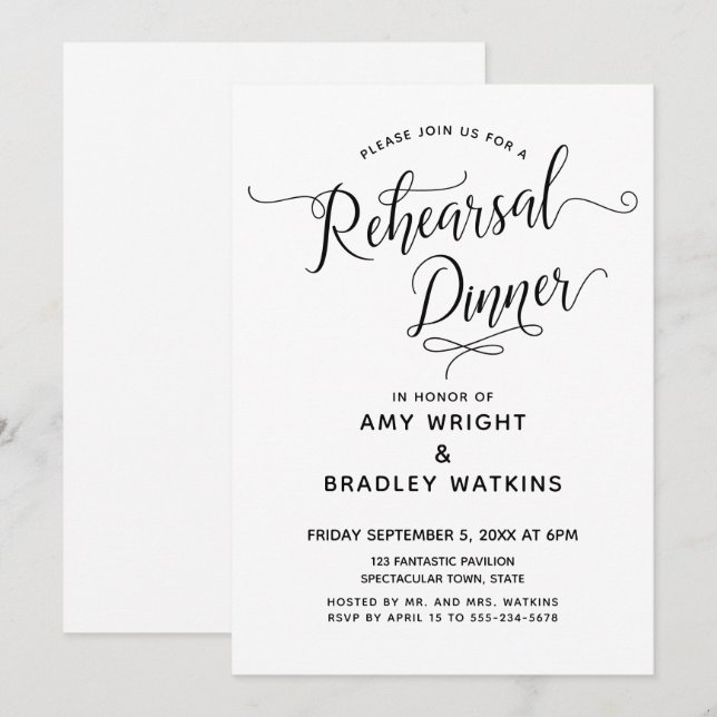 Convites Janto Simples de Ensaio de Caligrafia Elegante (Frente/Verso)