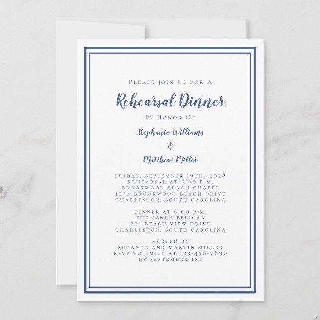 Convites Janto Simples de Ensaio de Casamento Azul e Branco (Frente)